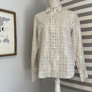 J. Crew Cream and Gold Checkered Blouse